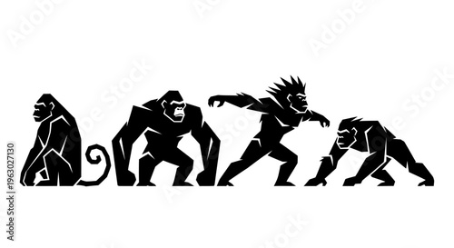Evolutionary stages of primates depicted in silhouette.