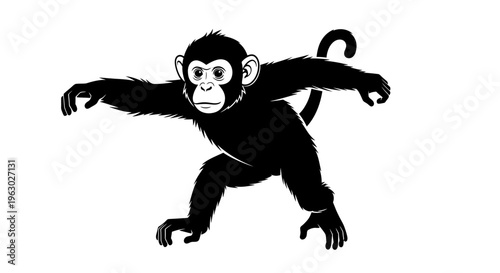 Silhouette of a playful monkey in a dynamic pose.