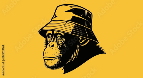 Stylized Gorilla Wearing a Bucket Hat Artistic Illustration.