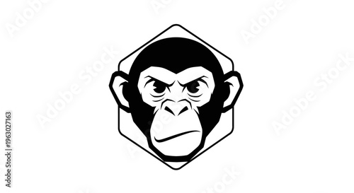 Stylized Monkey Face Emblem with Intense Gaze.
