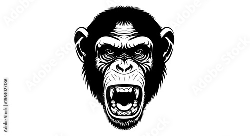 Fierce Chimpanzee Face Roaring Aggressively.