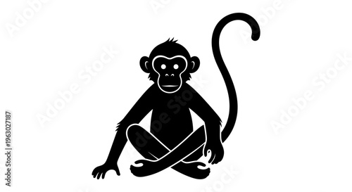 Silhouette of a Sitting Monkey with Curled Tail.
