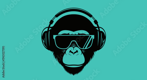 Stylized Monkey Head Wearing Headphones and Sunglasses.