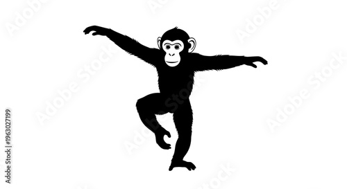 Silhouette of a chimpanzee in a dynamic pose.