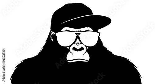 Gorilla wearing sunglasses and a baseball cap illustration.