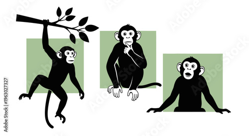 Three Monkeys Depicting See No Evil Hear No Evil Speak No Evil.