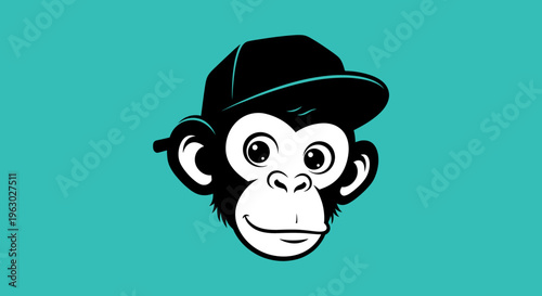 Cool Monkey Wearing a Black Baseball Cap.