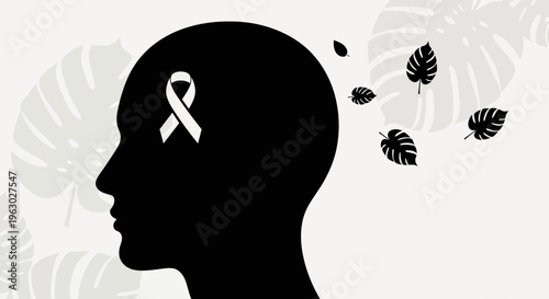 Silhouette of a head with a white ribbon inside.