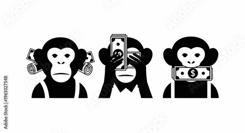 Three Wise Monkeys Modern Interpretation With Money And Technology.