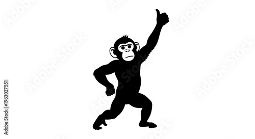 Silhouette of a happy chimpanzee giving a thumbs up.
