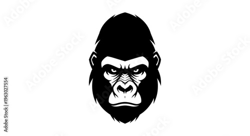 Intense Gorilla Face Black and White Vector Art.