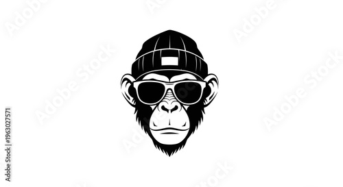 Cool Monkey Wearing Sunglasses and Beanie Hat.