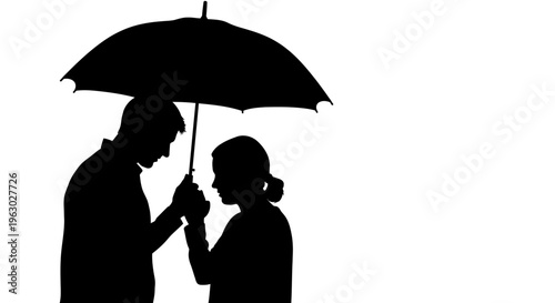 Couple Sharing Umbrella Silhouette Protection.