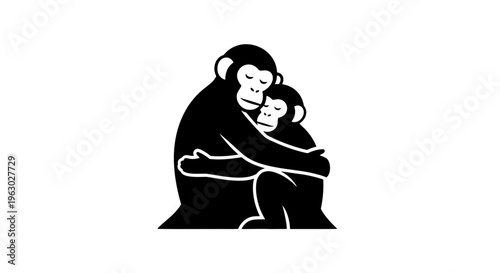 Two chimpanzees embracing in a loving gesture.