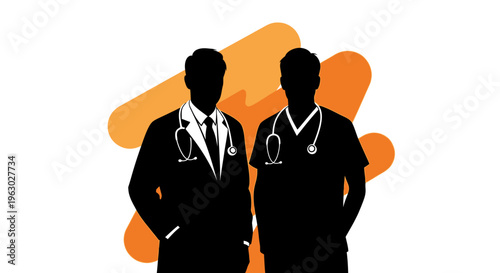 Two Doctors Silhouettes Standing Together Professionally.
