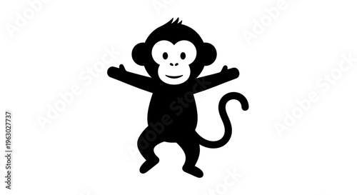 Cute Black Monkey Silhouette with Open Arms.