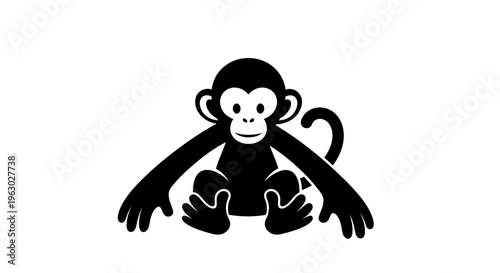 Cute Black Monkey Sitting Icon Vector.