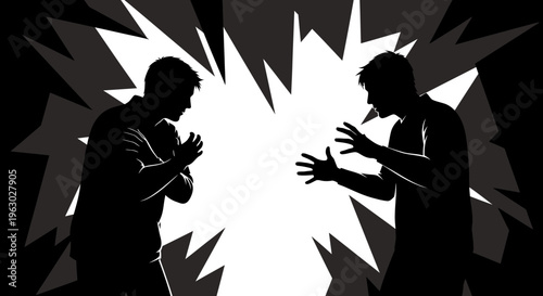 Two Silhouetted Men Arguing With Intense Gestures.