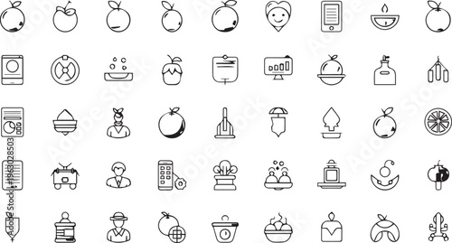 set of black and white  orange fruits vector icons