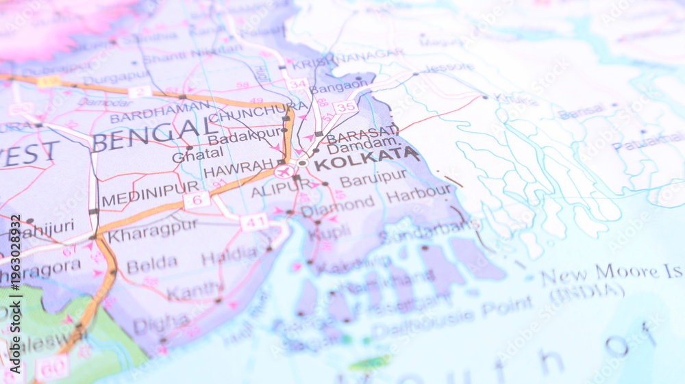 Naklejka premium Kolkata and West Bengal on a Map of India