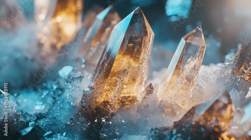Crystals displayed with dramatic lighting