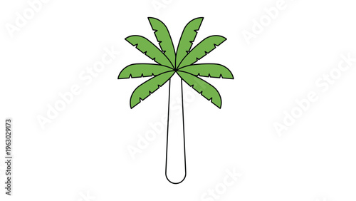 Simple hand-drawn illustration of a single palm tree with green fronds and a light-colored trunk isolated on a plain white background.