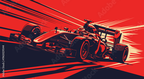 Dynamic Formula Racing Car Speed Motion Lines Vector Illustration - Thrilling Motorsport Experience