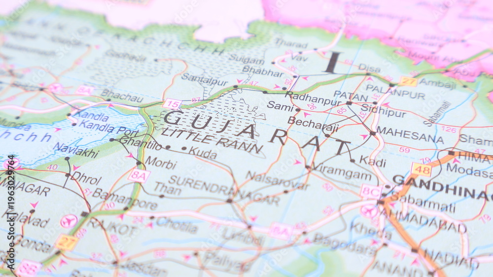 Naklejka premium Map of Gujarat, India - Travel & Geography