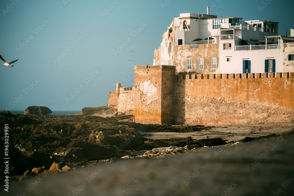 Seaside ramparts and medina walls in Essaouira, Morocco