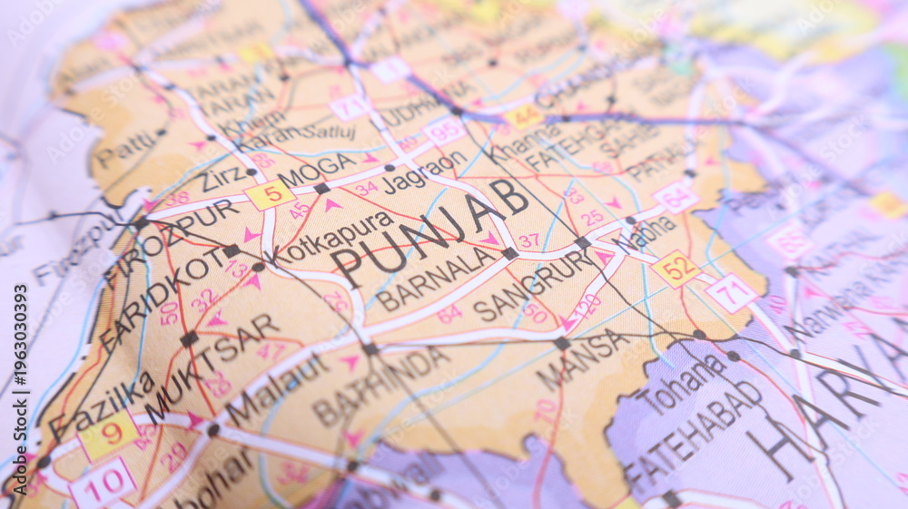 Obraz premium Punjab India Map - Travel and Geography