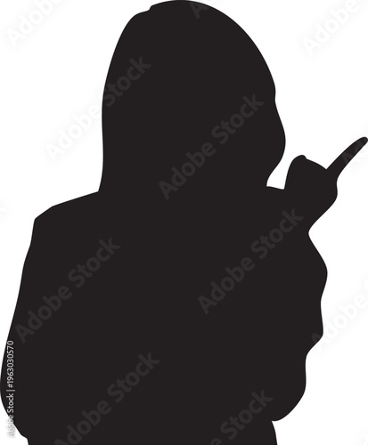 a mysterious silhouette of a person holding a small device up to their ear in a manner suggesting they are listening intently