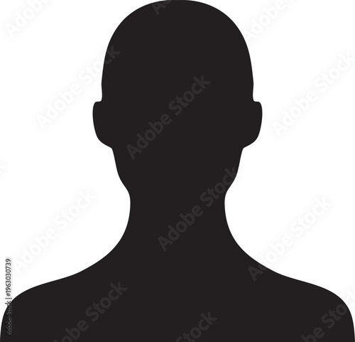 a simple silhouette of a person facing forward with minimal detail and a clean, solid black color filling the entire shape