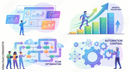 Modern Technology Workplace UI Dashboard Data Analysis and AI Workflow Vector