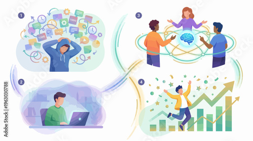 Work Stress Focus Collaboration and Success Emotional Business Journey Vector