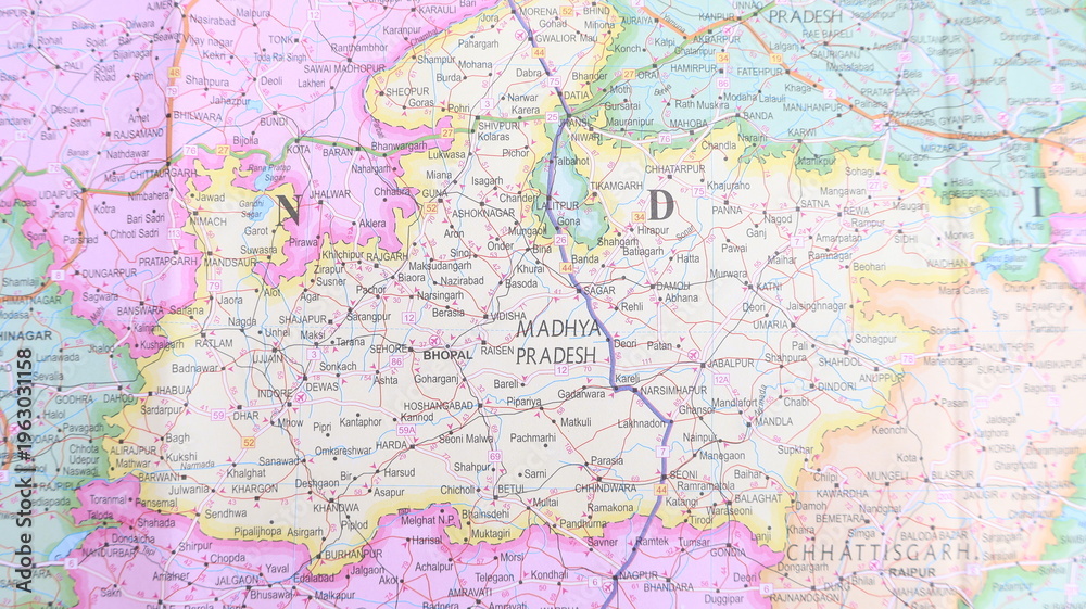 Fototapeta premium Map of Madhya Pradesh, India