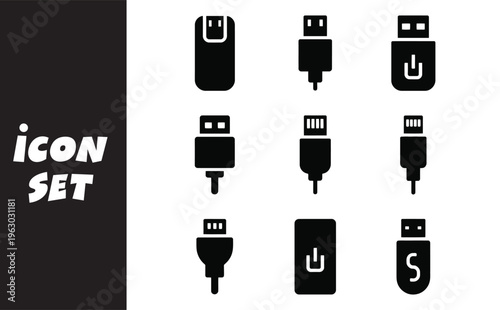 A set of various usb connectors and cables in black color