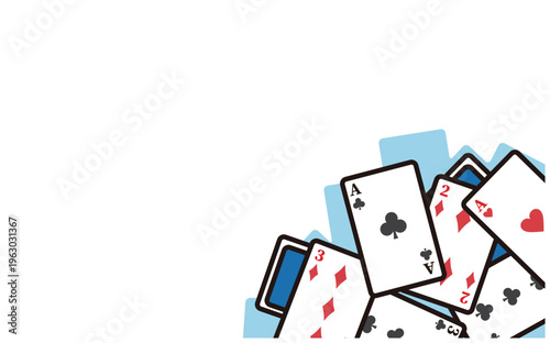 散らばるトランプの背景フレーム（コピースペース付き）