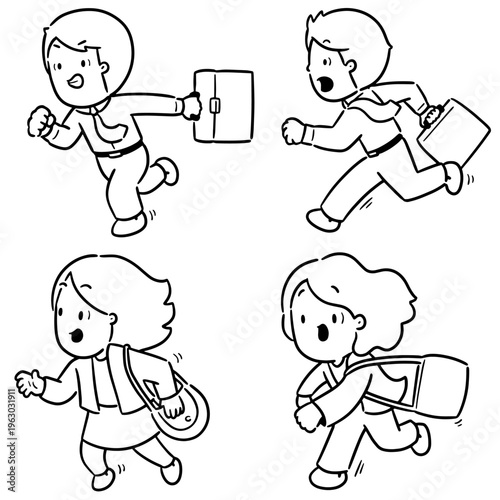 vector set of office worker hurry