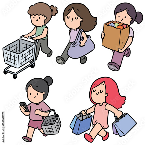 vector set of people shopping