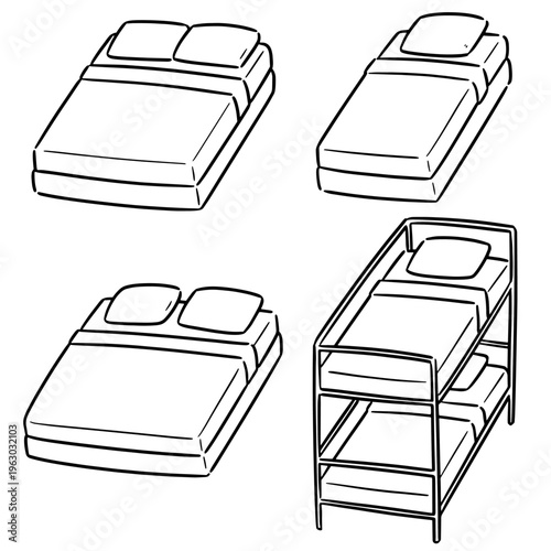 vector set of bed cartoon