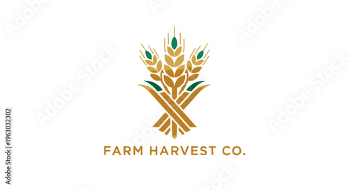 Golden Wheat Sheaves Emblem with Crossed Stalks - Agricultural Symbol