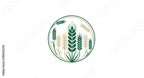 Golden Wheat Stalks Circle Emblem - Agricultural Harvest Symbol