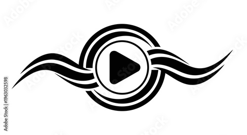 Abstract Play Button Symbol with Swirling Design.
