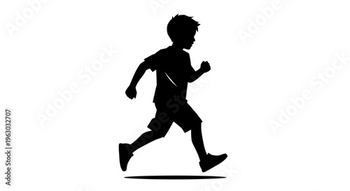 Silhouette of a young boy running with energy and joy.