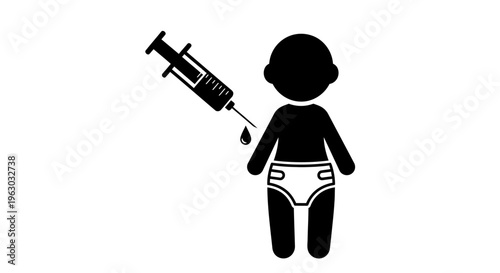 Baby receiving vaccination injection medical care symbol.