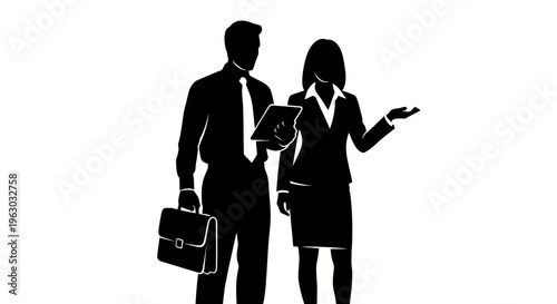 Silhouette of business professionals discussing work.