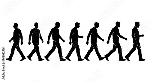 Silhouettes of Men Walking in Sequence.
