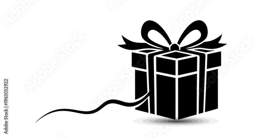Black Gift Box with Ribbon Silhouette Icon.