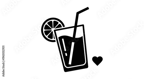 Refreshing Drink with Lemon Slice and Heart Icon.