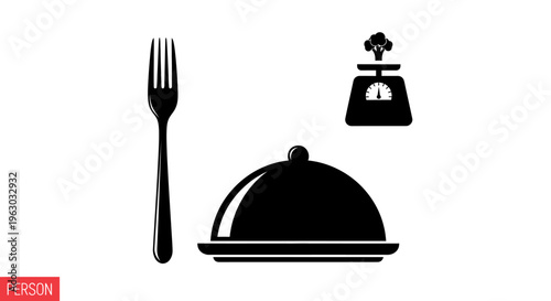 Restaurant Food Service and Weight Measurement Icons.